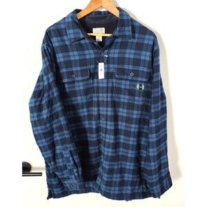 LL Bean Fleece Lined Flannel Shirt Mens Large Dark Navy Plaid Shacket New